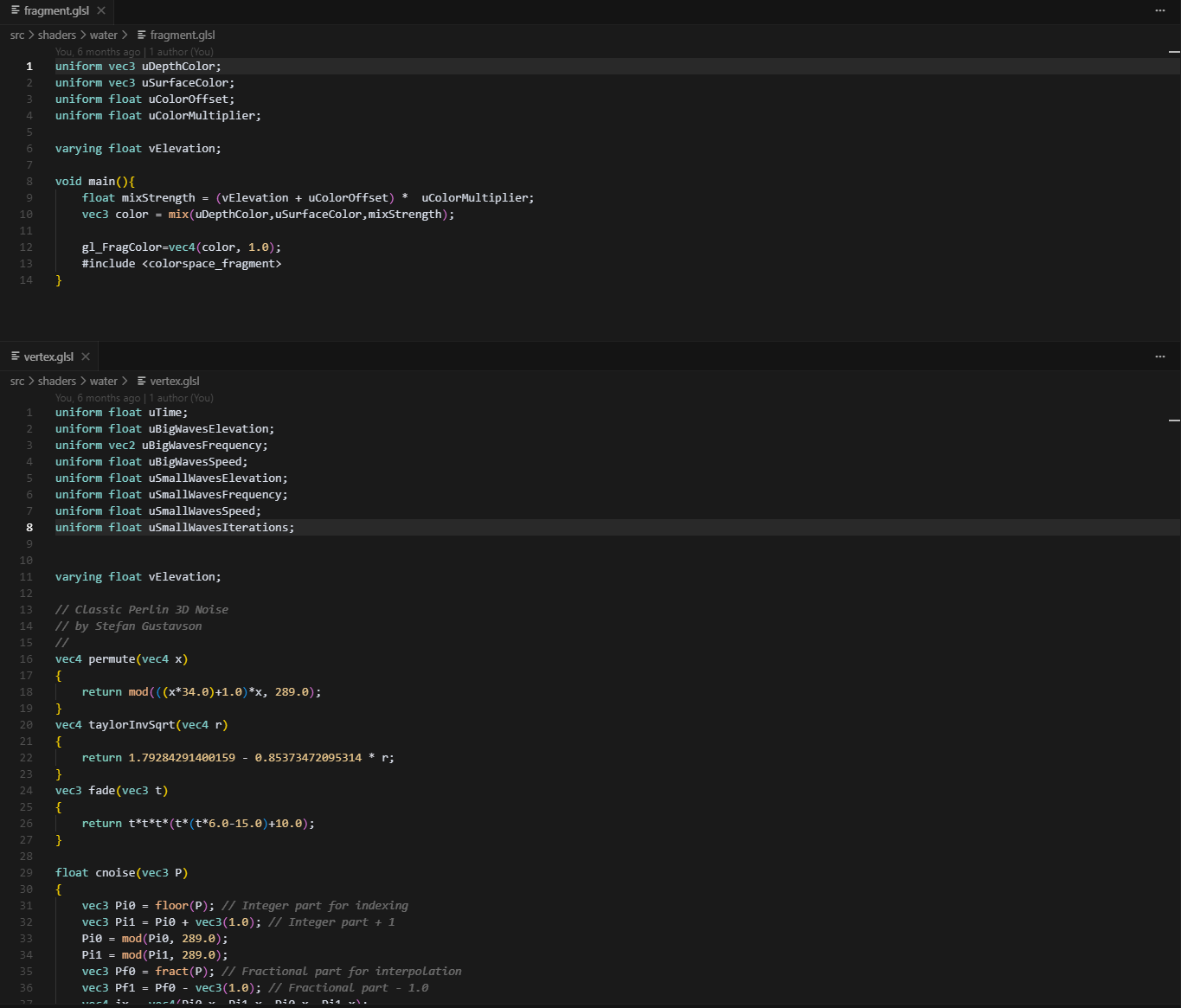 A code snippet of custom shaders in Three.js